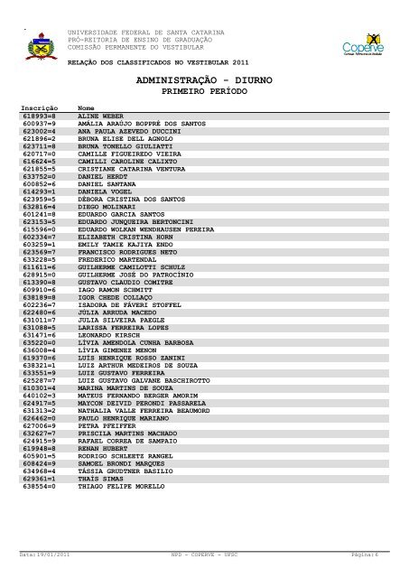 Resultado Oficial Completo PDF Vestibular UFSC 2011