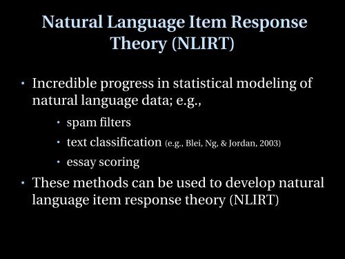 Natural Language Item Response Theory and ... - University of Iowa