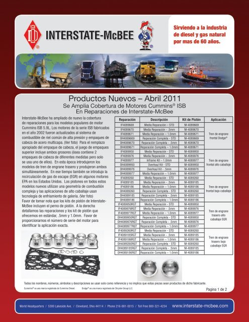 Productos Nuevos Ã¢Â€Â“ Abril 2011 - Interstate McBee