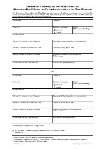 Formular Gesuch um Vorbereitung der Eheschliessung - Stadt ZÃ¼rich