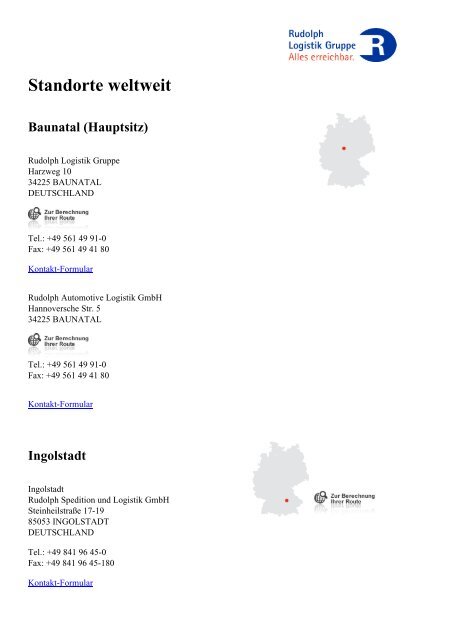 Standorte weltweit Baunatal (Hauptsitz) - Rudolph Logistik Gruppe