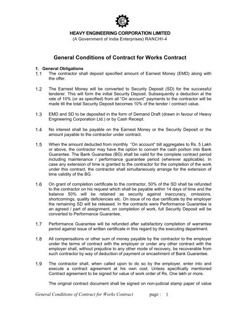 GCC for Works Contract - Heavy Engineering Corporation Limited