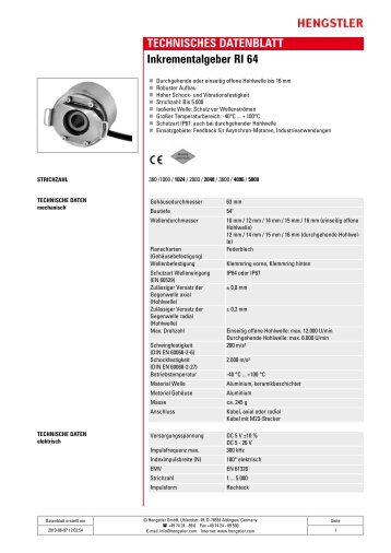 TECHNISCHES DATENBLATT Inkrementalgeber ... - Hengstler GmbH