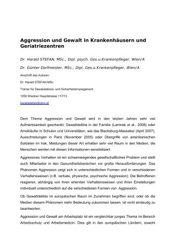 Aggression und Gewalt in KrankenhÃ¤usern und Geriatriezentren