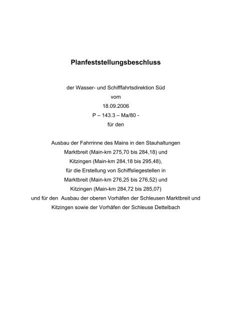 Planfeststellungsbeschluss - SÃ¼d - Wasser- und ...