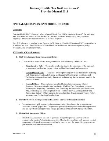 special needs plan (snp) model of care - CBHNP