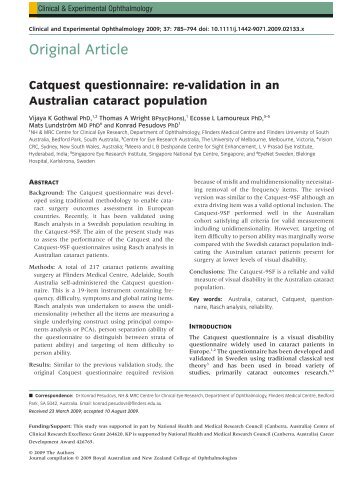 Catquest questionnaire: reâvalidation in an Australian cataract ...