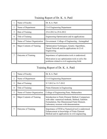 Training Report of Dr. KA Patil Training Report of Dr. KA Patil