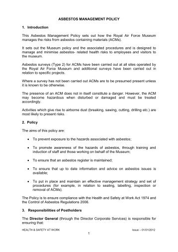 Asbestos Policy v1 Jan 2012 - Royal Air Force Museum