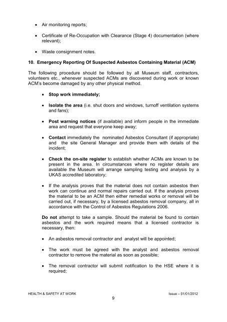 Asbestos Policy v1 Jan 2012 - Royal Air Force Museum