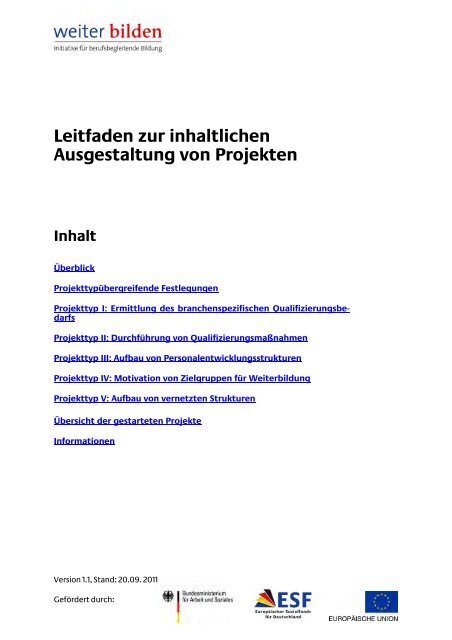 Leitfaden zur inhaltlichen Ausgestaltung von Projekten