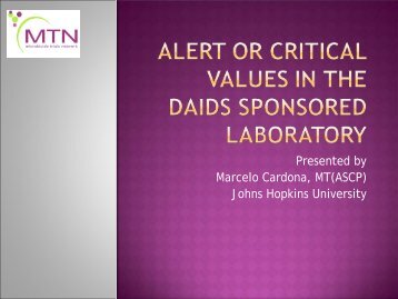 Blantyre-Alert or Critical values in the DAIDS Sponsored Laboratory