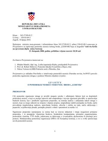 i z v j e š ć e o pomorskoj nesreći teretnog broda „ledenik“
