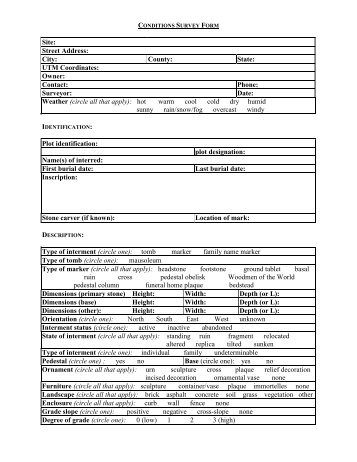 Cemetery Conditions Assessment Form