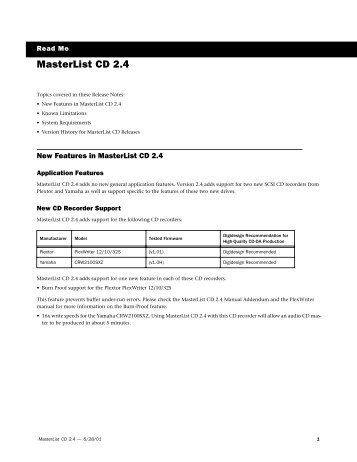 MasterList CD 2.4 Read Me - Digidesign Support Archives