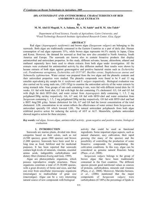 antioxidant and antimicrobial characteristics of red and brown algae ...