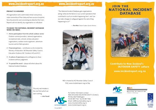 national incident database - New Zealand Mountain Safety Council