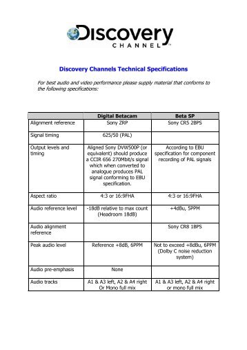 Discovery Channels Technical Specifications - Mediacom