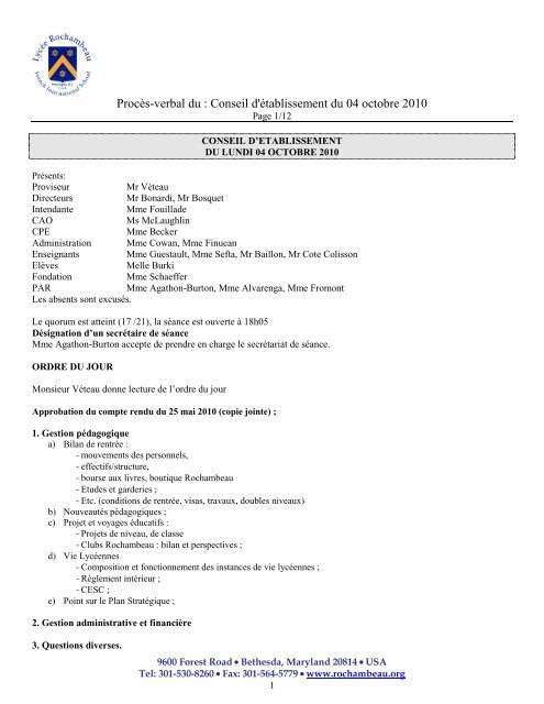4 octobre 2010 - Lycée Rochambeau