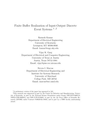 Finite Buffer Realization of Input-Output Discrete Event Systems 1 ,2