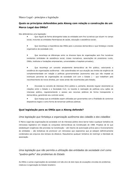 Carta de princípios da ABONG - Instituto Fonte