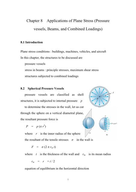 Chapter 8 Applications of Plane Stress (Pressure vessels, Beams ...