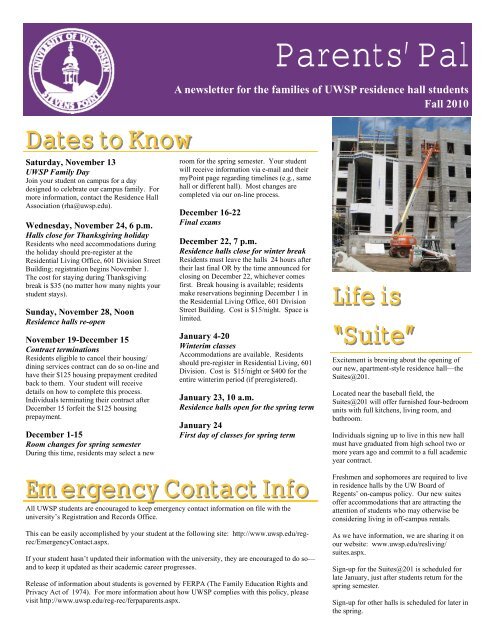 Parents' Pal - University of Wisconsin - Stevens Point