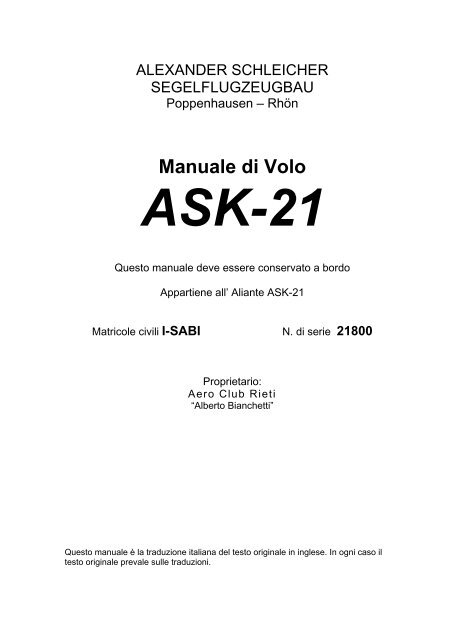 ASK 21 â Manuale d'impiego