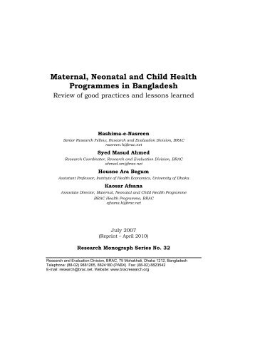 Maternal, Neonatal and Child Health Programmes in Bangladesh