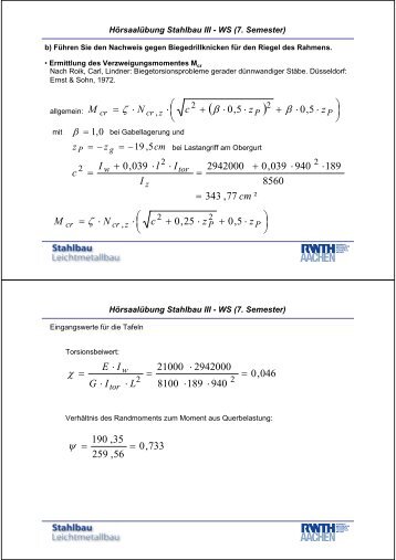 Stahlbau III BDK Beispiel 4b.pdf - Lehrstuhl fÃ¼r Stahlbau der RWTH