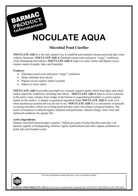 NOCULATE AQUA Microbial Pond Clarifier - Barmac