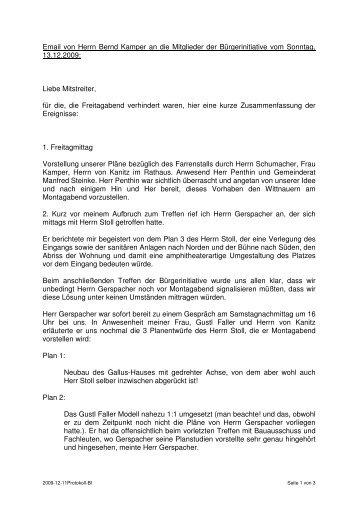 Email von Herrn Bernd Kamper an die Mitglieder der Bürgerinitiative ...