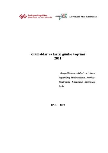 ÆlamÉtdar vÉ tarixi gÃ¼nlÉr tÉqvimi 2011 - AzÉrbaycan Milli KitabxanasÄ±