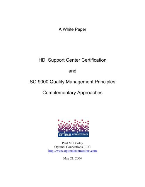 Hdi Support Center Certification And Iso 9000 Quality Management