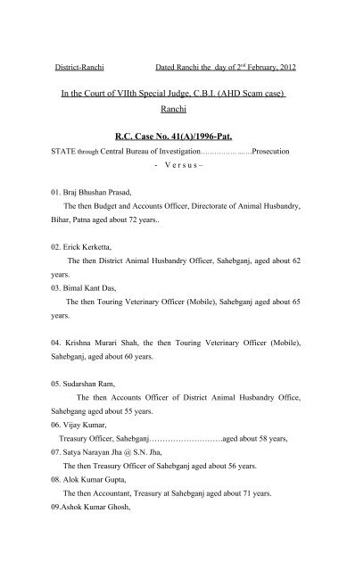 Fooder scam Judgement given by Sri G. K. Singh Spl. Judge VII CBI ... Fooder scam Judgement given by Sri G. K. Singh Spl. Judge VII CBI ...