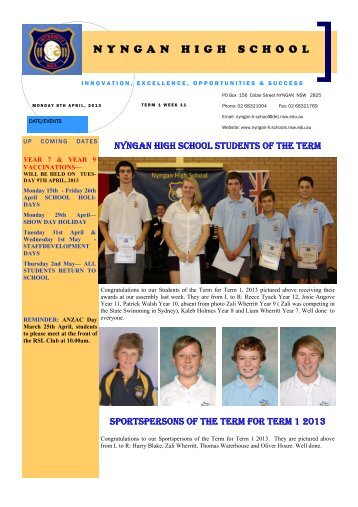 08 Nyngan News 08/04/13 Week 15 [pdf, 404 KB] - Nyngan High ...