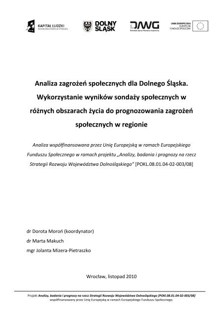 Analiza zagrożeń społecznych dla Dolnego Śląska. Wykorzystanie ...