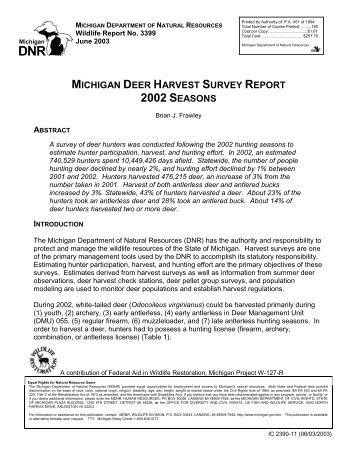 MICHIGAN DEER HARVEST SURVEY REPORT, 2002 SEASONS