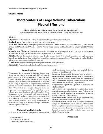 Thoracentesis of Large Volume Tuberculous Pleural Effusions