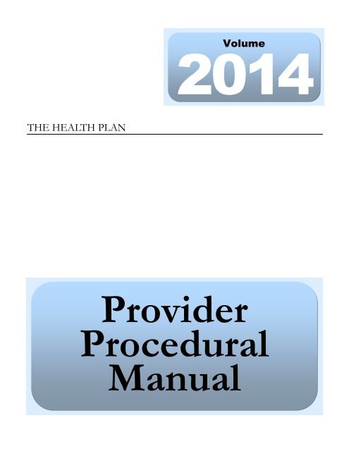 Provider Procedural Manual - The Health Plan