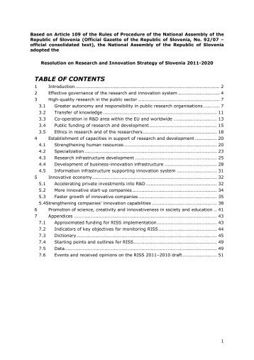 Research and Innovation Strategy of Slovenia 2011-2020