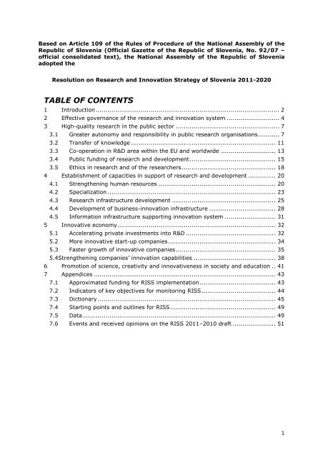 Research and Innovation Strategy of Slovenia 2011-2020