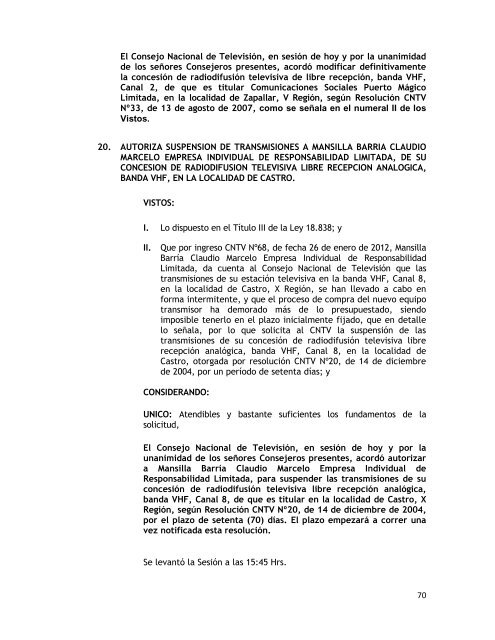 ACTA DE LA SESION ORDINARIA DEL CONSEJO ... - CNTV