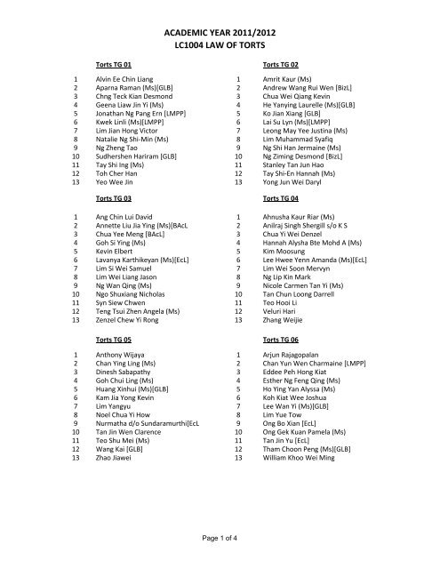 LC1004 Law of Torts TG Listing - AY1112