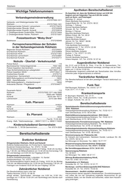 Veranstaltungskalender 2009 - Verbandsgemeinde Rülzheim