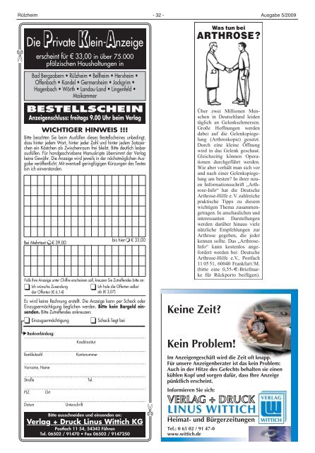 Veranstaltungskalender 2009 - Verbandsgemeinde Rülzheim