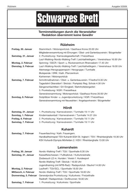 Veranstaltungskalender 2009 - Verbandsgemeinde Rülzheim