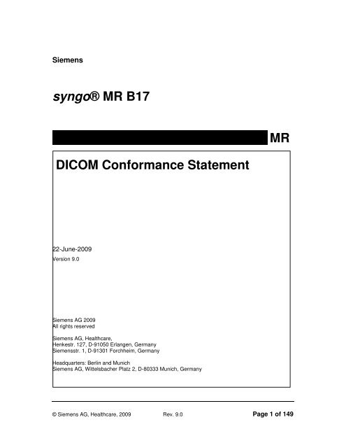 syngo® MR B17 DICOM Conformance Statement - Siemens ...