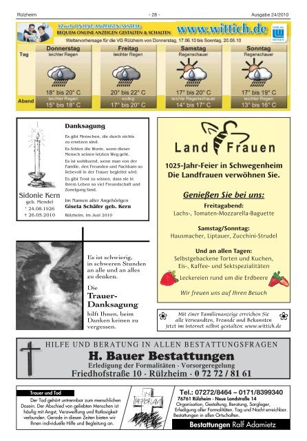 am 24.06.2010, 29.07.2010 oder 26.08.2010 - Verbandsgemeinde ...