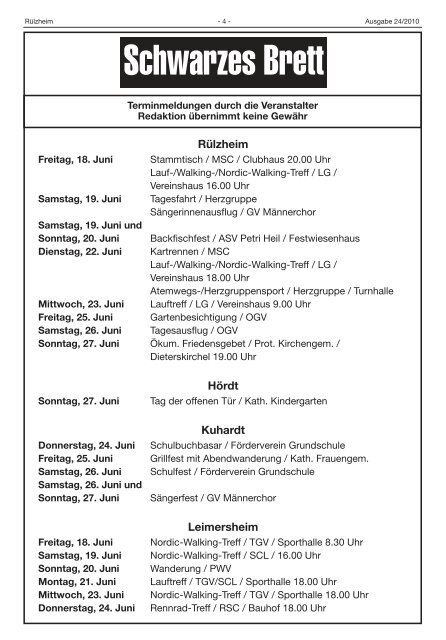 am 24.06.2010, 29.07.2010 oder 26.08.2010 - Verbandsgemeinde ...